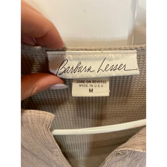 Vintage Barbara Lesser 90s Lagenlook Cotton Button Flowy Pleated Dress Medium - Picture 2 of 10